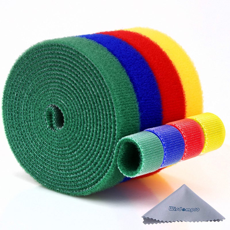 Wisdompro 4 Roll Hook and Loop Reusable Fastening Nylon Cable Tie Wire Cord Straps Organizer by Wisdompro - Each 0.6 Inches Width, 6.6 Ft Long, and 26.4 ft long totally (Blue, Red, Green, Yellow) - Image 1